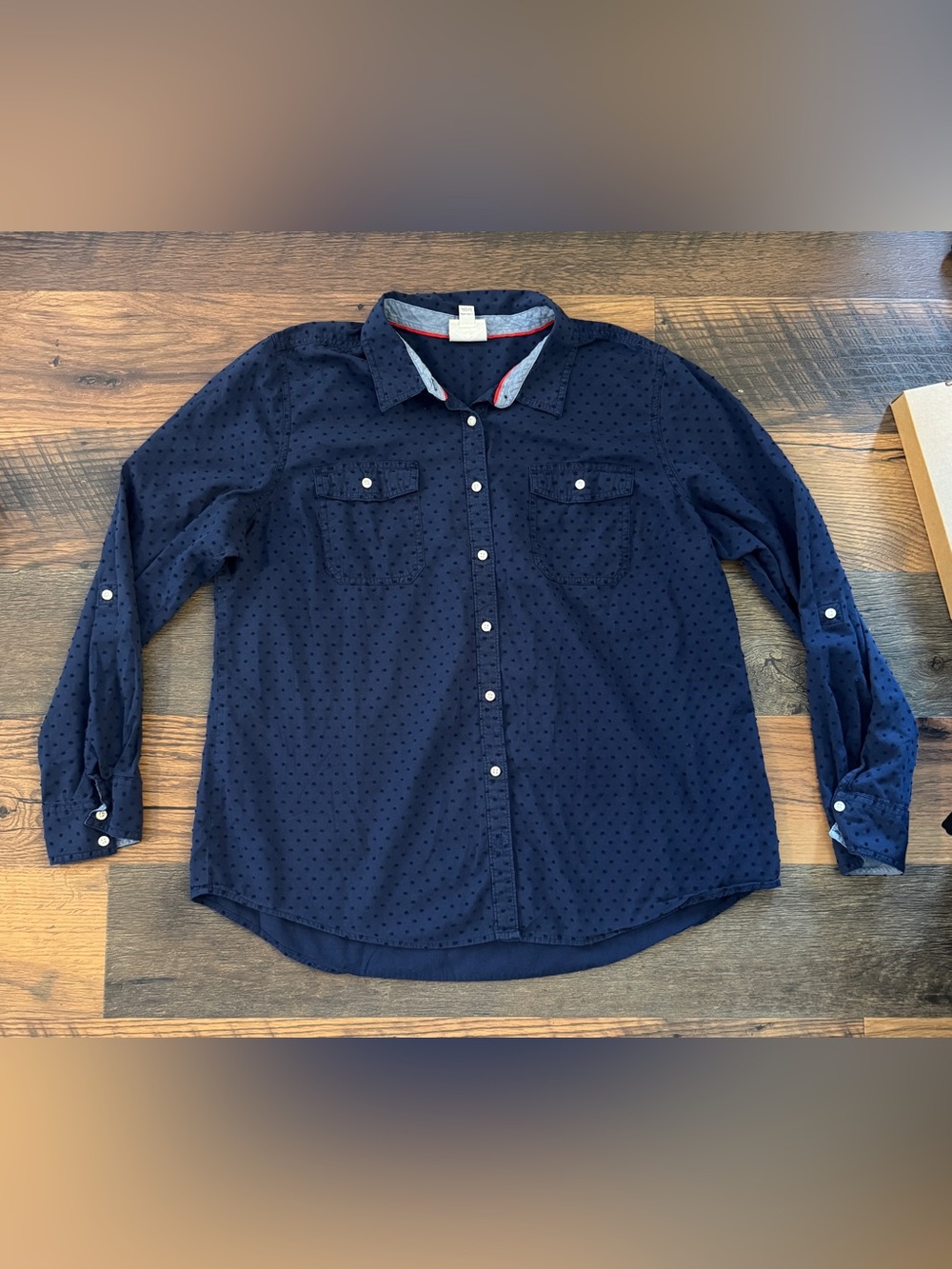 St. John's Bay Navy Dot-Print Button-Down Shirt